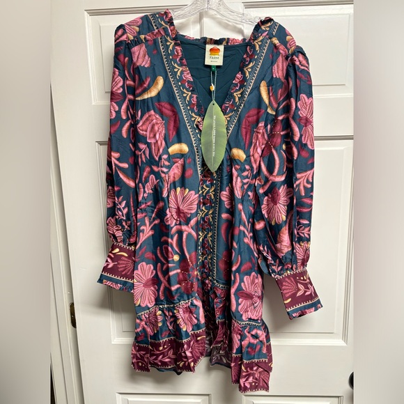 FARM Rio Tapestry Teal Mini Dress - Picture 1 of 6